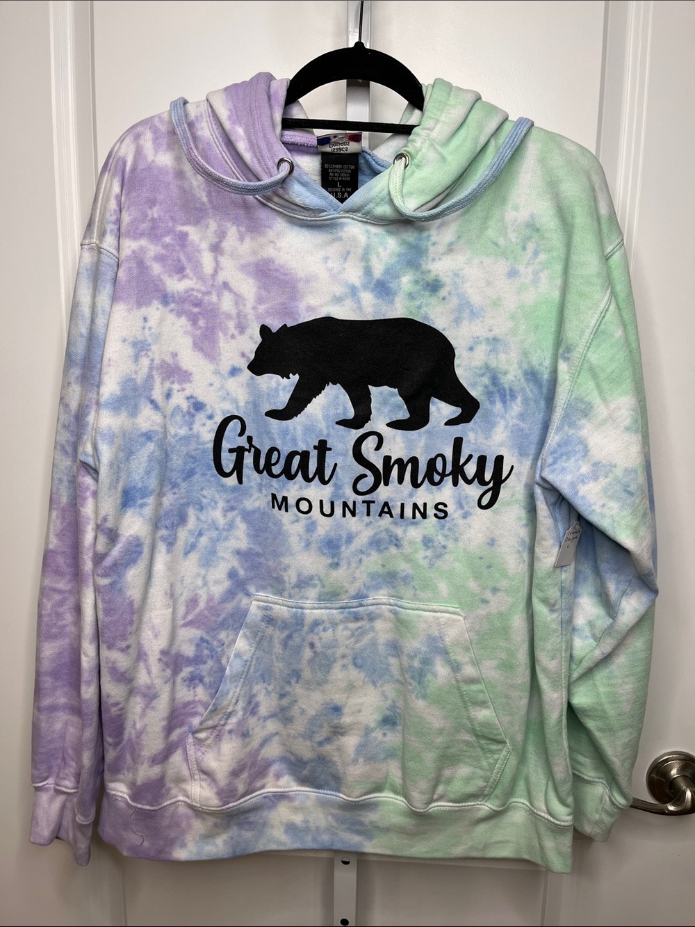 Tie-Dye Great Smoky Mountains Hoodie in Pastel Purple/Blue/Green Large